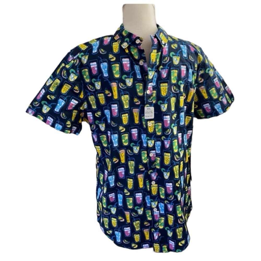 NWT Made To Live NYC Men's slim fit button down cocktails print short sleeve